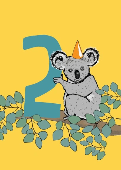 Cute 2nd Birthday Card - Koala - Party Hat created by martha and hepsie ltd