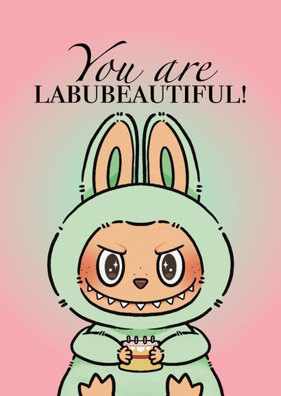 Cute Labubu birthday, anniversary or valentines card for her created by Becky Alice
