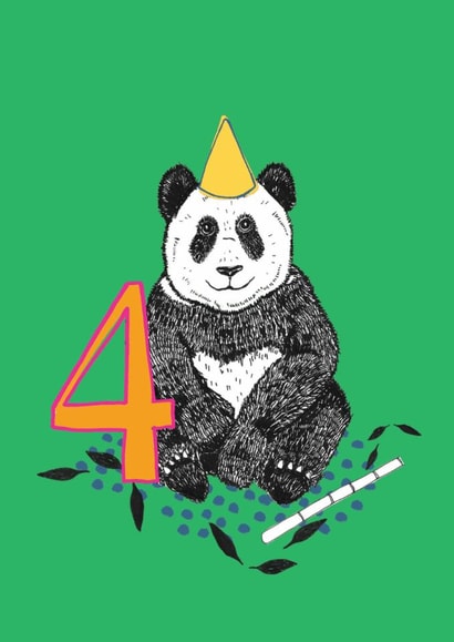 Cute 4th Birthday Card - Panda Bear - Party Hat created by martha and hepsie ltd