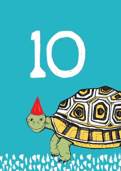 Cute 10th Birthday Card - Tortoise - Party Hat created by martha and hepsie ltd