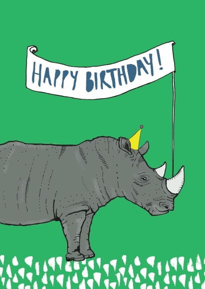 Cute Birthday Card - Rhino - Party Hat created by martha and hepsie ltd