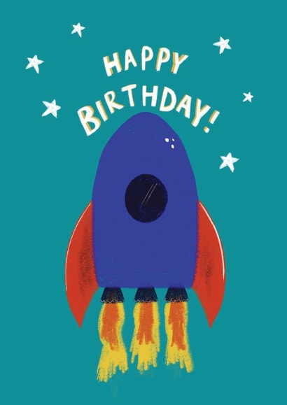 Fun Birthday Card - For Him - Blue Rocket Ship created by martha and hepsie ltd