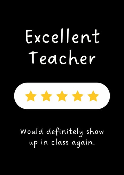 Funny Thank You Card - For Teacher - Five Star Review created by Sundiva Designs