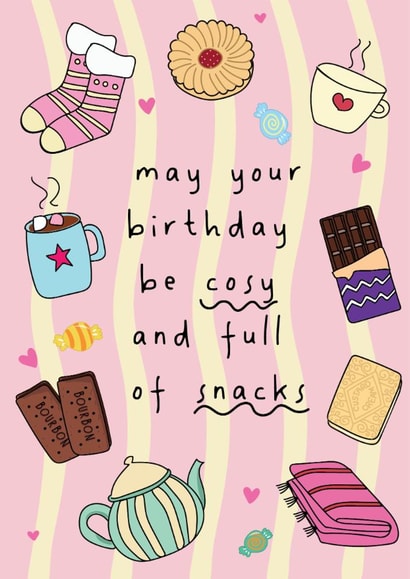 Cute Birthday Card - Cosy - Snacks created by @Laura Lonsdale Designs
