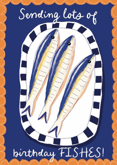 Arty Birthday Card - Sending Lots Of Birthday Fishes - Pun created by Giddy Kipper