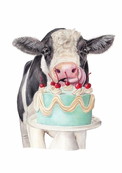 Funny Birthday Card - Friesian Cow - Cake created by Beth Goodwin