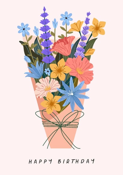Pretty Birthday Card - Wildflowers - Bouquet - Flowers created by Sad Girl Illustration