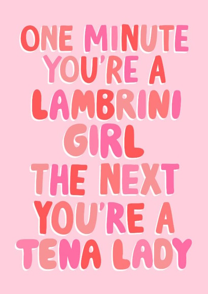 Funny Birthday Card - Lambrini Girl To Tena Lady created by Violet and Alfie