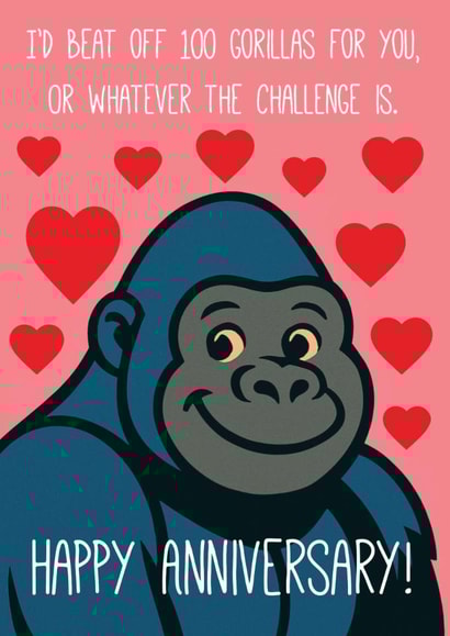 Funny Anniversary Card - 100 Gorillas Challenge - Gorilla - Monkey created by Paperlink and Meraki Greeting Cards