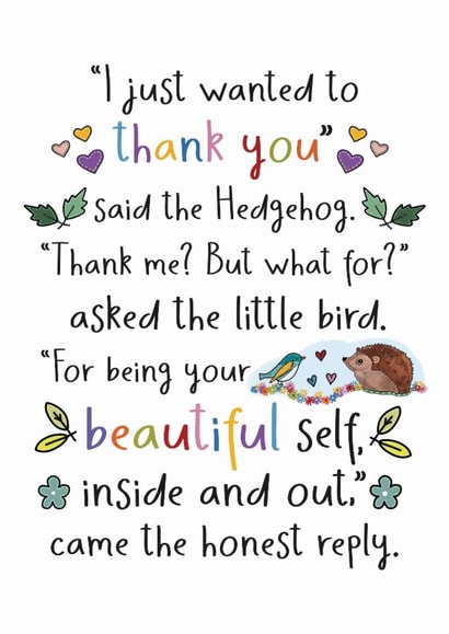Heartfelt Thank You/Love & Friendship Card - Hedgehog - Little Bird created by And You Can Quote Me