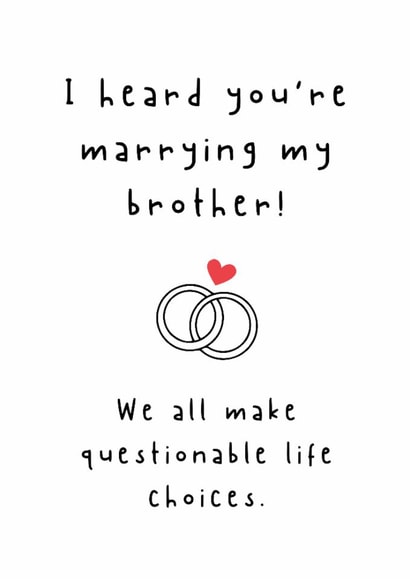 Marrying My Brother Card - Funny Sibling In-Law Wedding Humour - Funny Wedding created by Spark and Wild