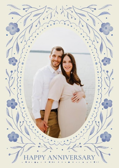 Pretty Anniversary Card - Blue Floral Frame created by Zove Ahh