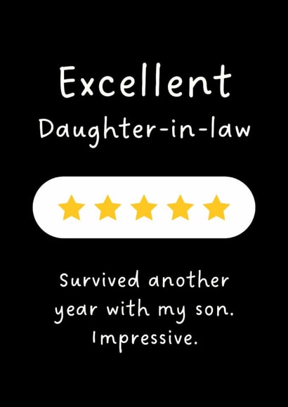 Funny Birthday/Anniversary Card - Five Stars - Excellent Daughter-In-Law created by Sundiva Designs