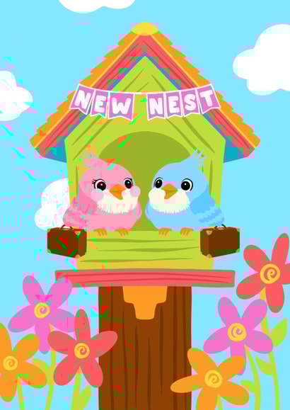 Cute New Home Card - New Nest - For Friend - For Family - Cute Birds created by Pink Peach Cards