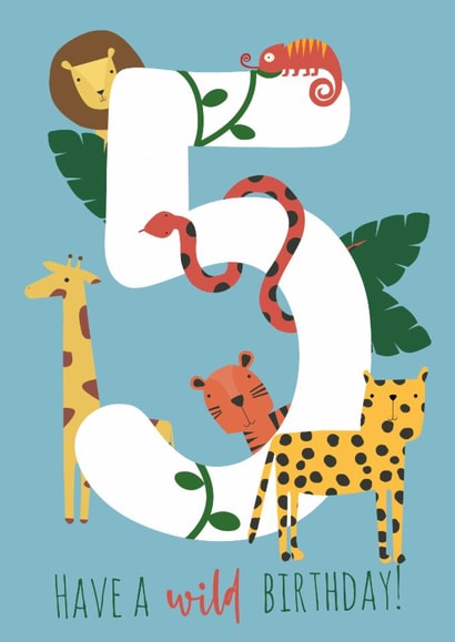 Cute 5th Birthday Card - Jungle - Animals created by Abigail Elodie