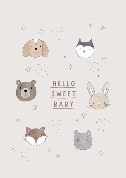 Cute New Baby Card - Hello Sweet Baby - Animals created by Jessie Miles