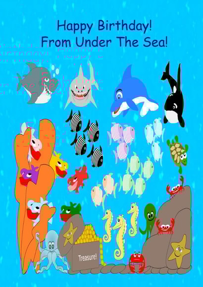 Birthday card for all including youngsters with the creatures from under the sea created by JustbyJulieCards
