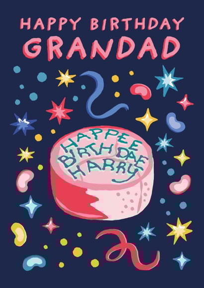 Funny Birthday Card - Harry Potter - For Grandad - Hagrid Birthday Cake 'Happee Birthday Harry' created by Cardology