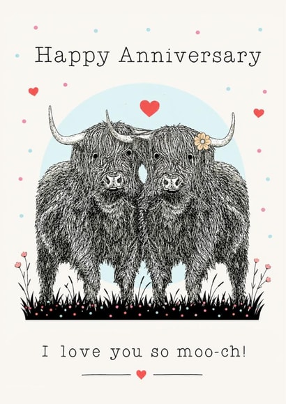 Classic Anniversary Card - Highland Cows - Pun-Wife/Husband/Girlfriend/Boyfriend created by Beth Higgins Art