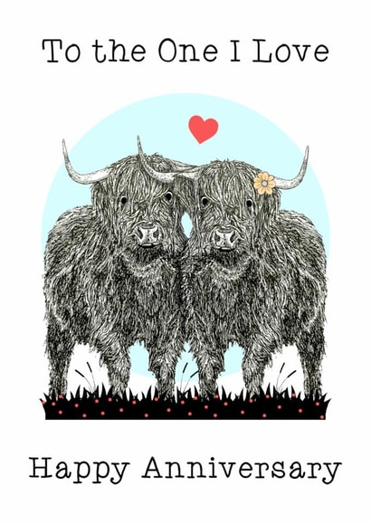 Classic Anniversary Card - Highland Cows - Wife/Husband/Girlfriend/Boyfriend created by Beth Higgins Art