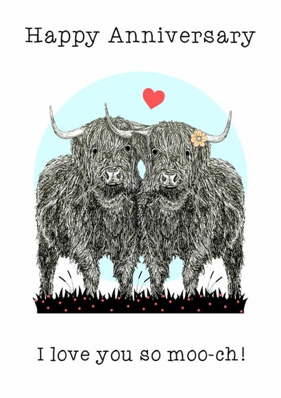 Classic Anniversary Card - Highland Cows - Pun-Wife/Husband/Girlfriend/Boyfriend created by Beth Higgins Art