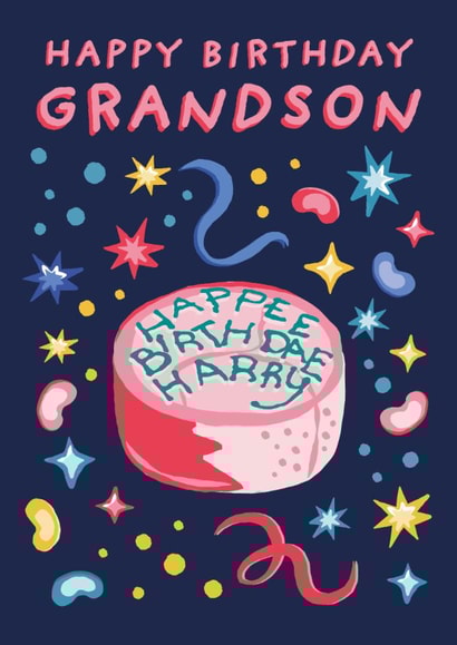 Funny Birthday Card - Harry Potter - For Grandson - Hagrid Birthday Cake 'Happee Birthday Harry' created by Cardology