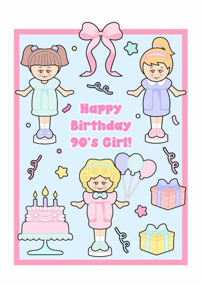 Cute Girly 90s Birthday Card. Pastel Aesthetic Birthday Party Greeting Card. created by Katy Naughton