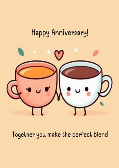 Cute anniversary card with two cups of tea. created by Kimbaclay Creations