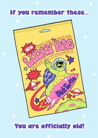Cheeky Lucky Bag Birthday Card, Funny, Nineties, 1990s nostalgia, Retro created by Katy Naughton