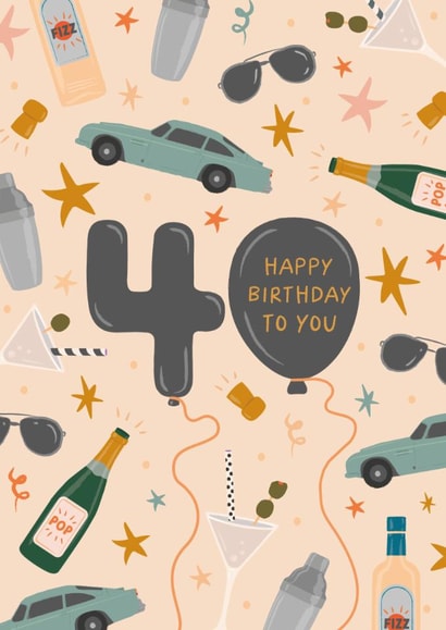 Classic 40th Birthday Card - For Him - James Bond Themed created by The Pattern Press