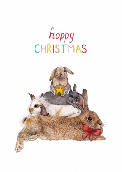 Cute Christmas Card - Hoppy Christmas - Bunny Pun created by Beth Goodwin