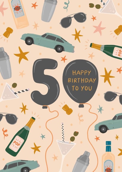 Classic 50th Birthday Card - For Him - James Bond Themed created by The Pattern Press