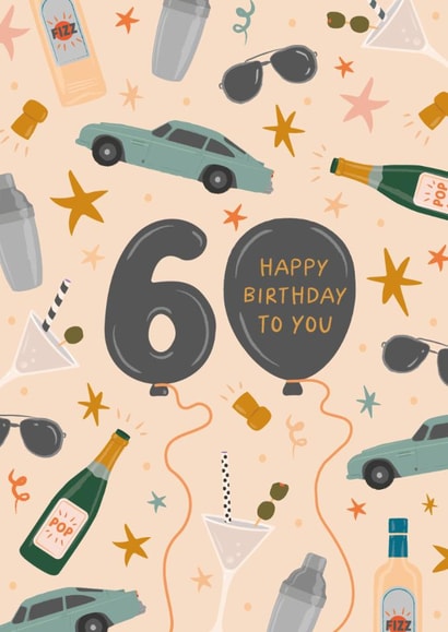 Classic 60th Birthday Card - For Him - James Bond Themed created by The Pattern Press
