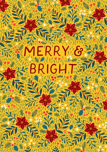 Classic Christmas Card - Berries & Poinsettias - Merry & Bright created by Pear Tree Press