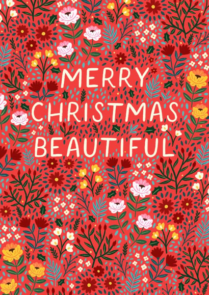 Pretty Christmas Card - Merry Christmas Beautiful - Flowers created by Pear Tree Press