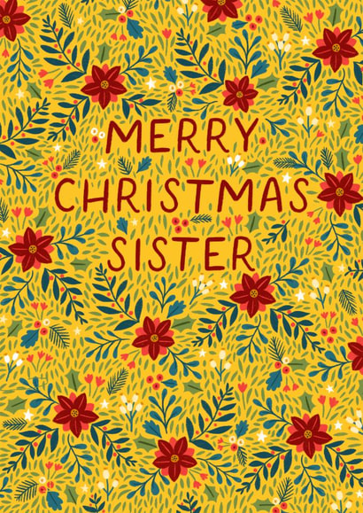 Pretty Christmas Card - For Sister - Berries & Poinsettias created by Pear Tree Press