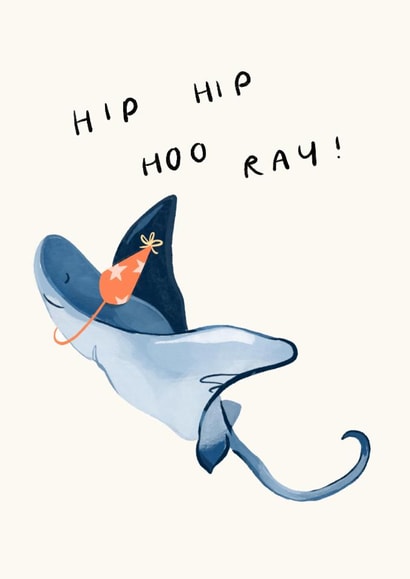 Cute Birthday Card - Hip Hip Hoo Ray! - Sting Ray Pun created by Lauren Barclay
