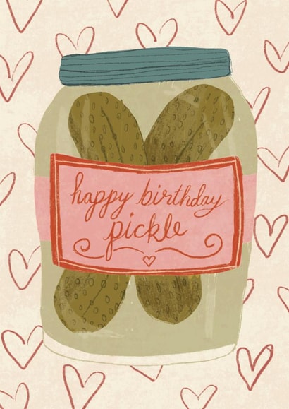 Classic Birthday Card - Happy Birthday Pickle - Hearts created by Isobel Rose Illustration