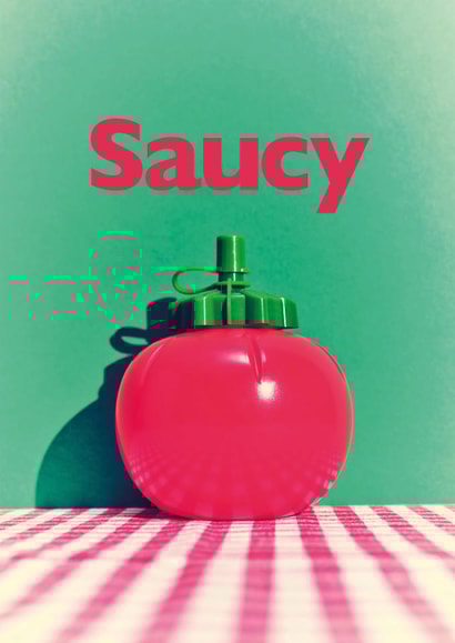 Funny Anniversary Card - Saucy - Retro Tomato Ketchup Bottle created by Ornament Art