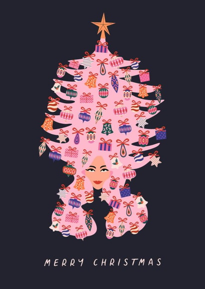 Arty Christmas Card - Hair Decorations - Baubles created by Sad Girl Illustration