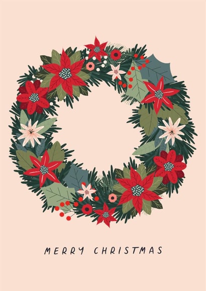 Classic Christmas Card - Wreath - Holly & Berries created by Sad Girl Illustration