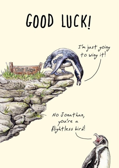 Funny Good Luck Card - Flightless Bird - Penguin created by Bewilderbeest