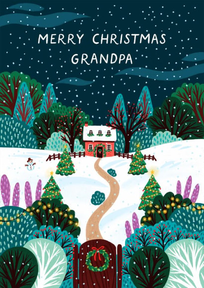 Classic Christmas Card - For Grandpa - Snowy Cottage created by Pear Tree Press