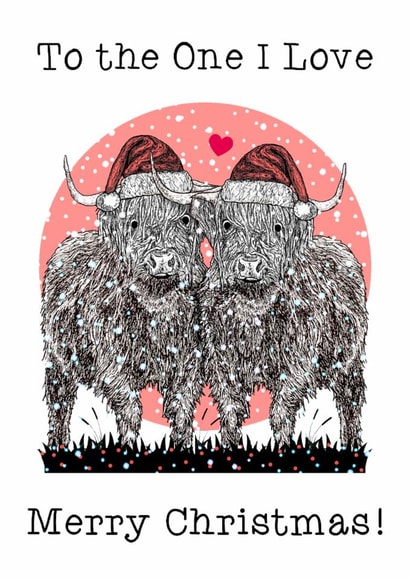 Cute Christmas Card - Wife- Husband- Boyfriend- Girlfriend- Highland Cows created by Beth Higgins Art