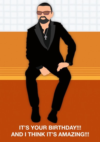 Iconic and original birthday card of legendary singer songwriter George Michael. created by Paul Jones