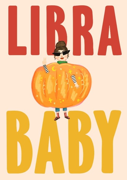Cute Birthday Card - Libra - Pumpkin Girl created by URGHH Card Co.