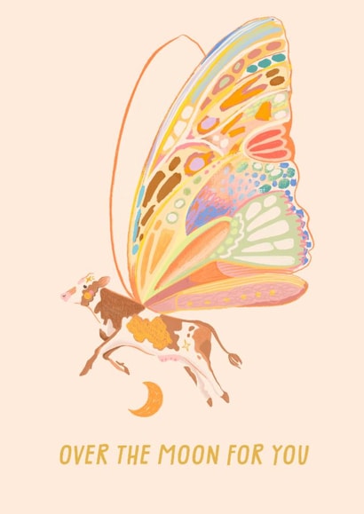 Cute Congratulations Card - Over The Moon For You - Cow - Butterfly created by URGHH Card Co.
