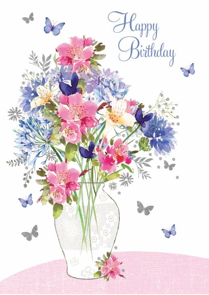 Traditional Birthday Card - Floral Bouquet With Butterflies created by Nigel Quiney