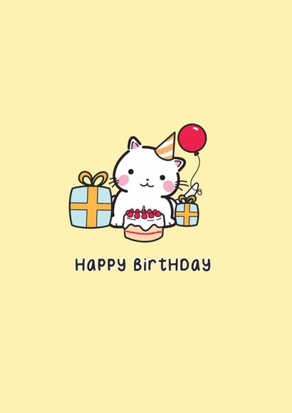 Cute Cat Birthday Card | Kawaii Illustration | Happy Birthday created by @TheGrafixCat