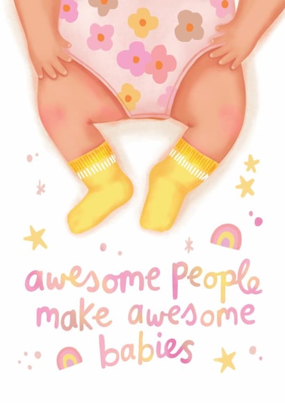 Cute New Baby Card - Baby Girl - Flowers created by Aniet Illustration